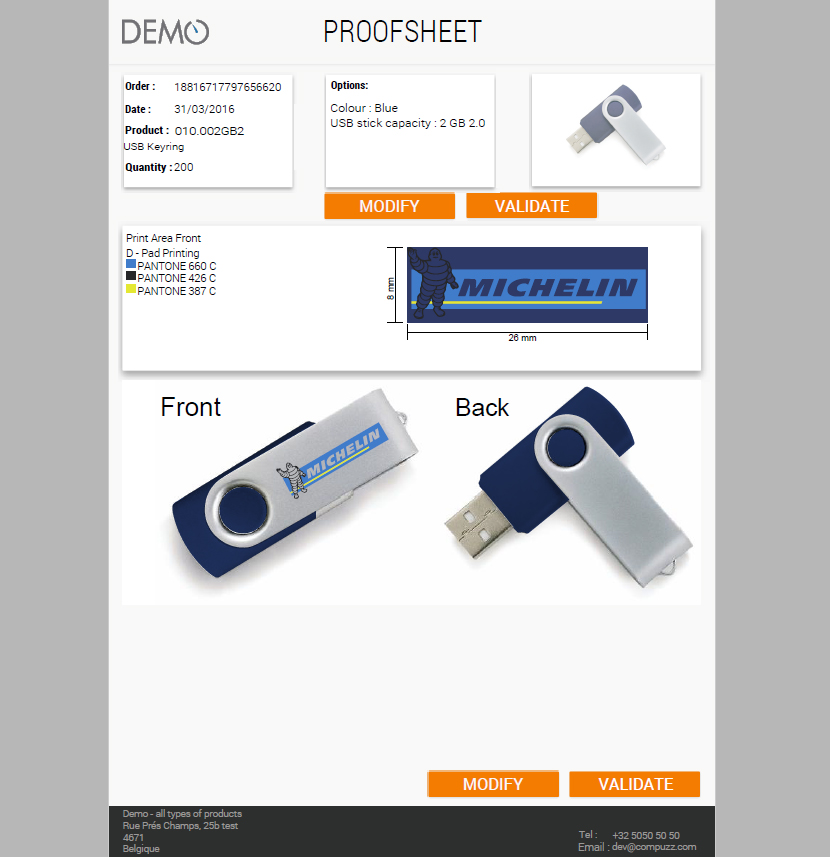 Customized product Proofsheet
